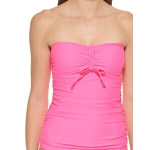 DKNY Women's Bandeau Bow Tankini Top Swimsuit Pink Size Small NWT